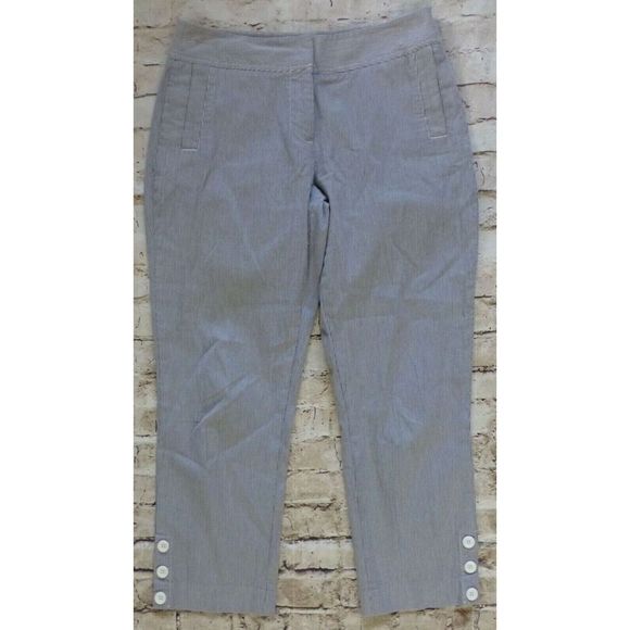 Rafaella Women's Pants Size 8 Seeer Sucker Capri  Black White stripes stretch - Picture 1 of 7